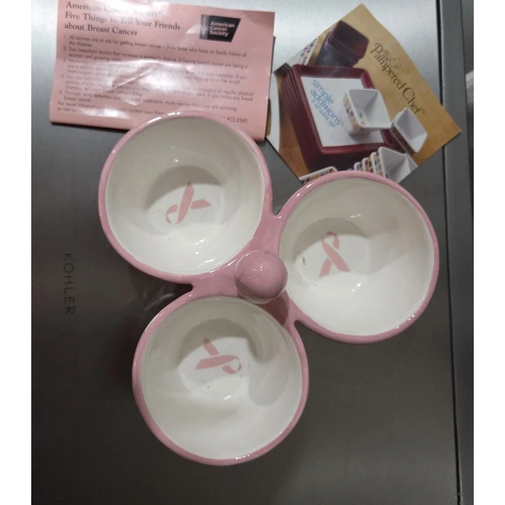Pampered Chef Simple Additions Trio Snack Dip Bowls Pink American Cancer Society